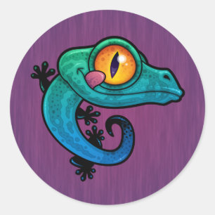 Cute Colourful Cartoon Gecko Classic Round Sticker