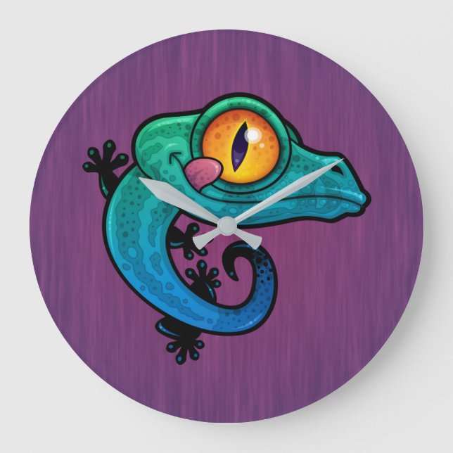 Cute Colourful Cartoon Gecko Large Clock (Front)
