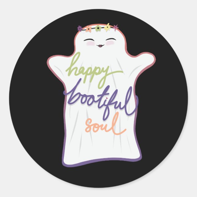 Cute Colourful Cartoon Ghost with Text Classic Round Sticker (Front)