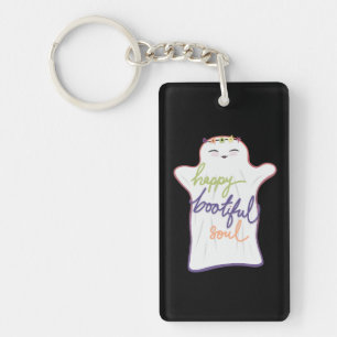 Cute Colourful Cartoon Ghost with Text Key Ring