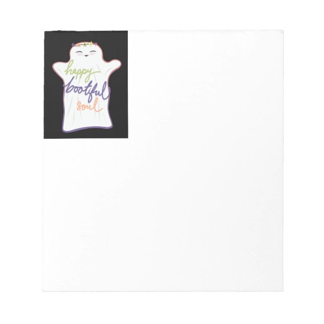 Cute Colourful Cartoon Ghost with Text Notepad (Front)