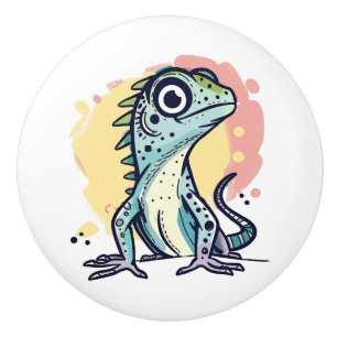 Cute colourful cartoon lizard decoration ceramic knob