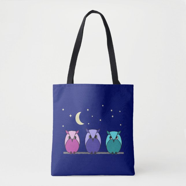 Cute Colourful Cartoon Owls Night Sky Tote Bag (Front)
