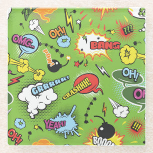 Cute Colourful Cartoon Speech Bubbles Glass Coaster