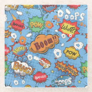Cute Colourful Cartoon Speech Bubbles Glass Coaster