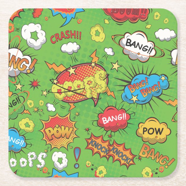 Cute Colourful Cartoon Speech Bubbles Square Paper Coaster (Front)