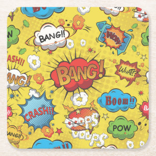 Cute Colourful Cartoon Speech Bubbles Square Paper Coaster