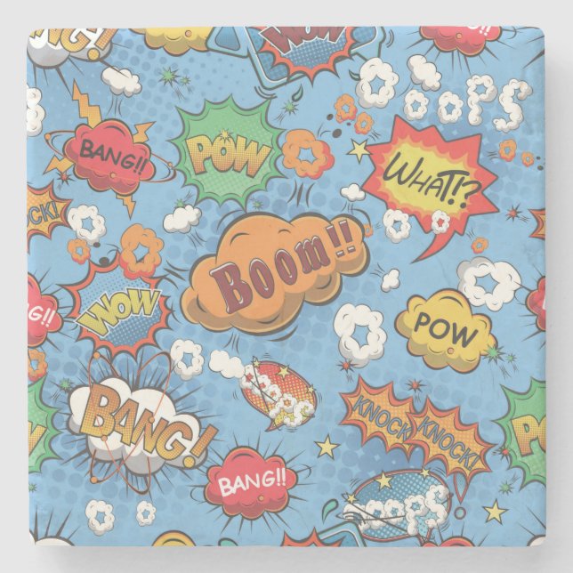 Cute Colourful Cartoon Speech Bubbles Stone Coaster (Front)