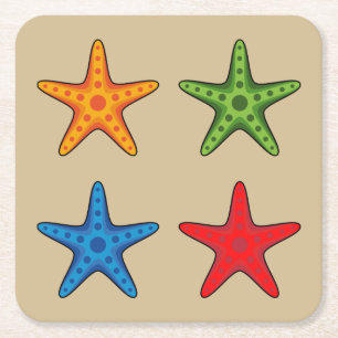 Cute Colourful Cartoon Starfish Set Square Paper Coaster