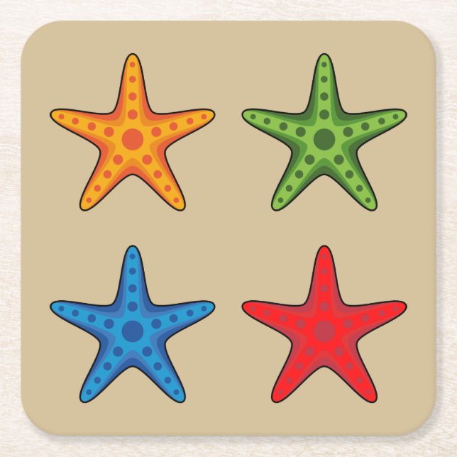 Cute Colourful Cartoon Starfish Set Square Paper Coaster (Front)