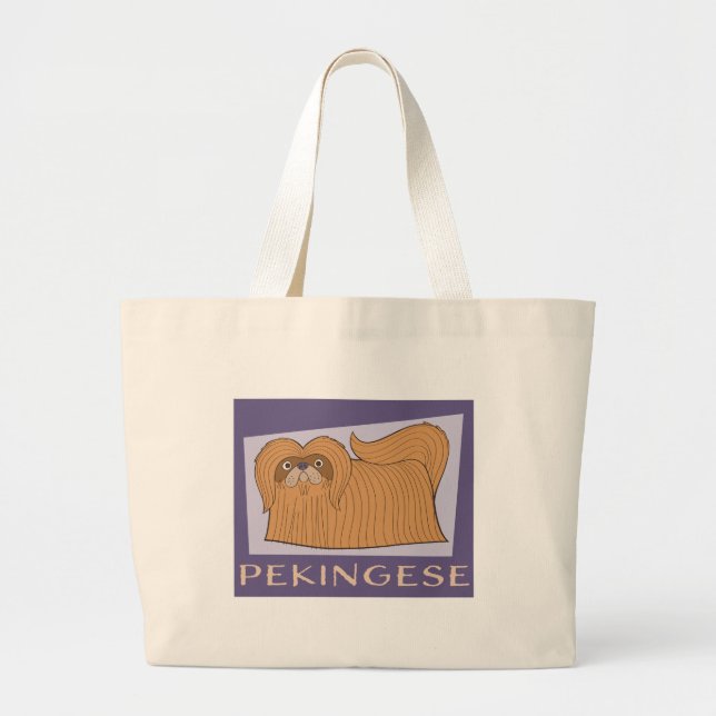 Cute Colourful Cartoon Style Pekingese Dog Large Tote Bag (Front)