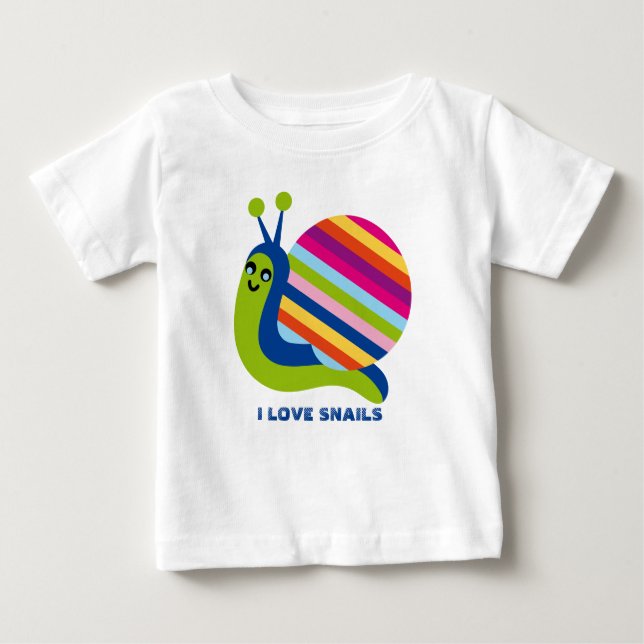Cute Colourful Cartoon Style Snails-I Love Snails Baby T-Shirt (Front)