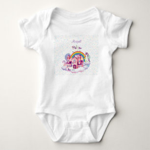 Cute colourful castle unicorn rainbow kids baby bodysuit