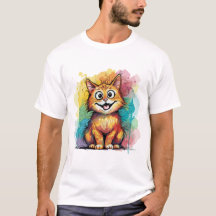 Cute Colourful Cat Art T-Shirt – Funny Happy Kitte