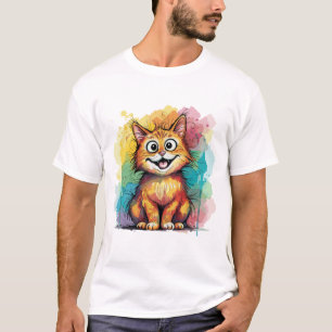 Cute Colourful Cat Art T-Shirt – Funny Happy Kitte