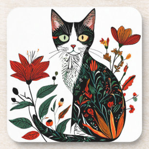 Cute colourful cat coaster
