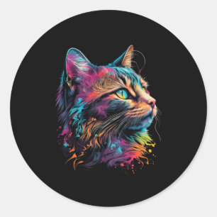 Cute Colourful Cat Design For Kitten Lover Colourf Classic Round Sticker