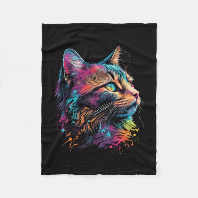 Cute Colourful Cat Design For Kitten Lover Colourf Fleece Blanket (Front)