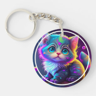 Cute Colourful Cat Digital Artwork-79827 Key Ring