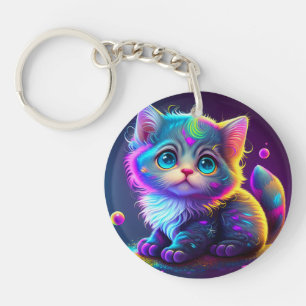 Cute Colourful Cat Digital Artwork-79827 Key Ring