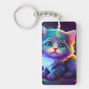Cute Colourful Cat Digital Artwork-79827 Key Ring