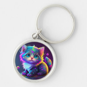 Cute Colourful Cat Digital Artwork-79827 Key Ring