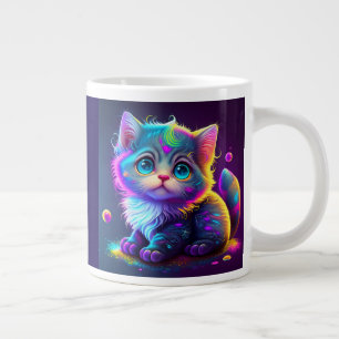 Cute Colourful Cat Digital Artwork-79827 Large Coffee Mug