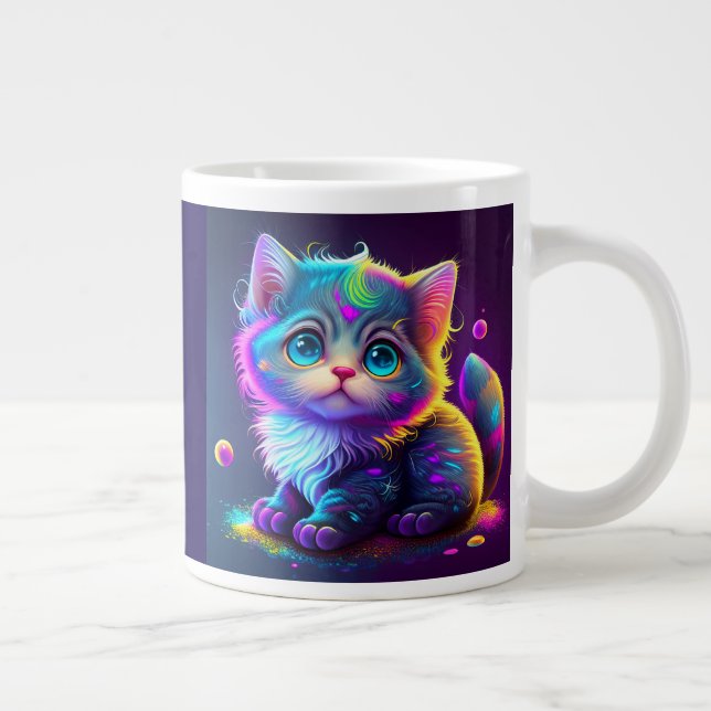 Cute Colourful Cat Digital Artwork-79827 Large Coffee Mug (Right)