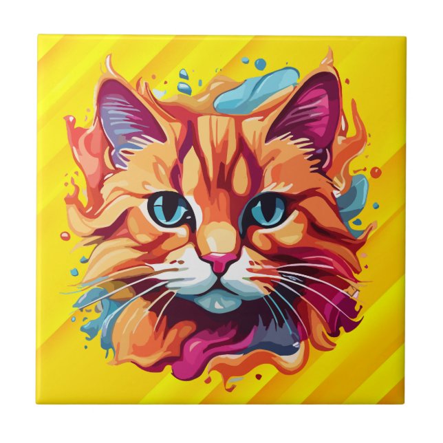Cute Colourful Cat Face-87002 Ceramic Tile (Front)