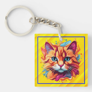  Cute Colourful Cat Face-87002 Key Ring