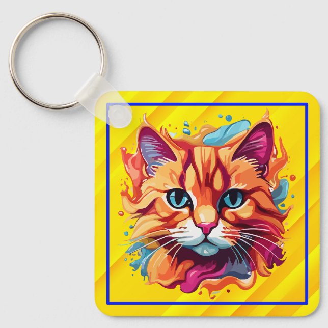  Cute Colourful Cat Face-87002 Key Ring (Front)