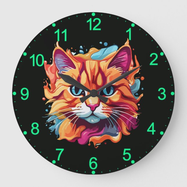  Cute Colourful Cat Face-87002 Large Clock (Front)