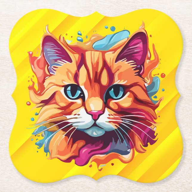  Cute Colourful Cat Face-87002 Paper Coaster (Front)