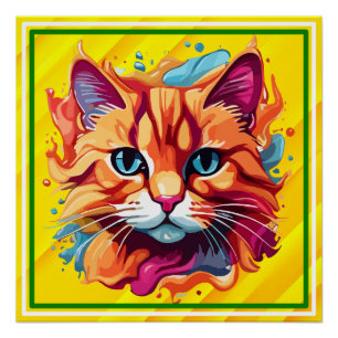 Cute Colourful Cat Face-87002 Poster