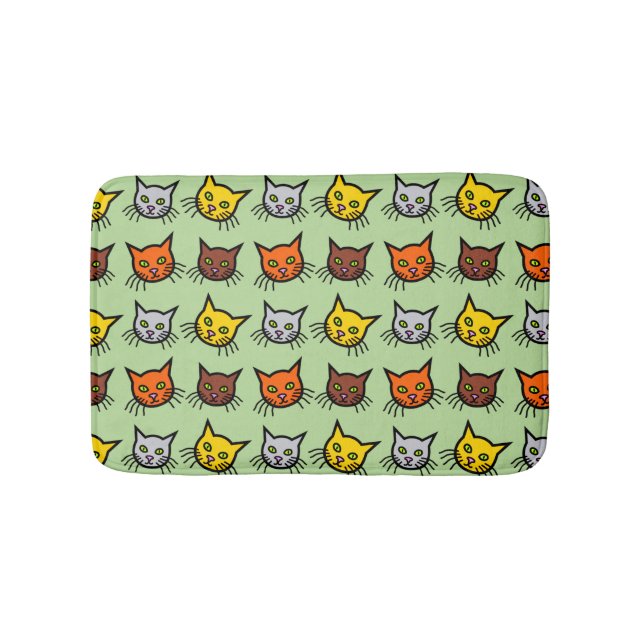 Cute Colourful Cat Face Pattern Bath Mat (Front)