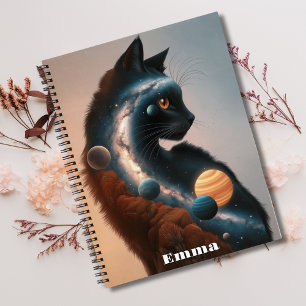Cute Colourful Cat, Fun Animal, Outer Space Custom Notebook