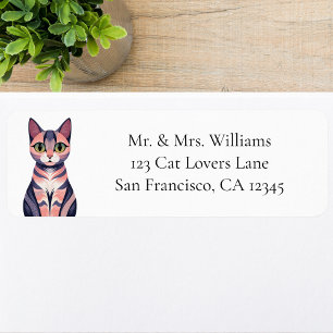 Cute Colourful Cat, Fun, Chic, Whimsical Animal Return Address Label