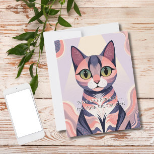 Cute Colourful Cat, Fun, Chic, Whimsical Birthday Postcard
