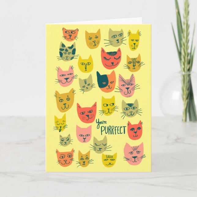 Cute colourful cat pattern HAPPY VALENTINES CUSTOM Card (Front)