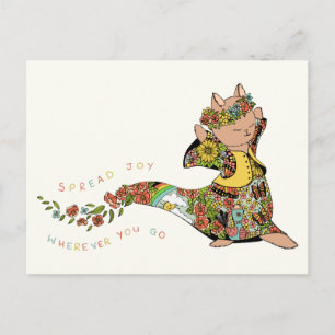 Cute Colourful Cat Spread Joy Quote Floral Farewel Postcard