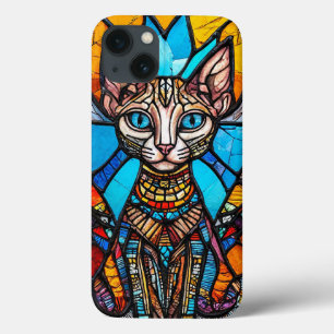 Cute colourful cat stained glass iPhone 13 case