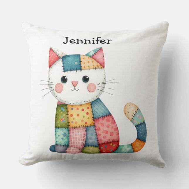 Cute Colourful Cat Throw Pillow (Front)