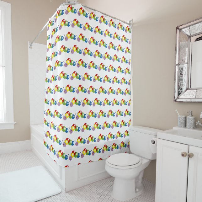 cute colourful caterpillar shower curtain (In Situ)