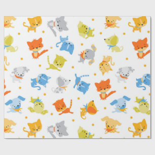 Cute Colourful Cats and Dogs Wrapping Paper