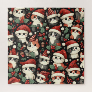 Cute colourful cats dressed for Winter Jigsaw Puzzle