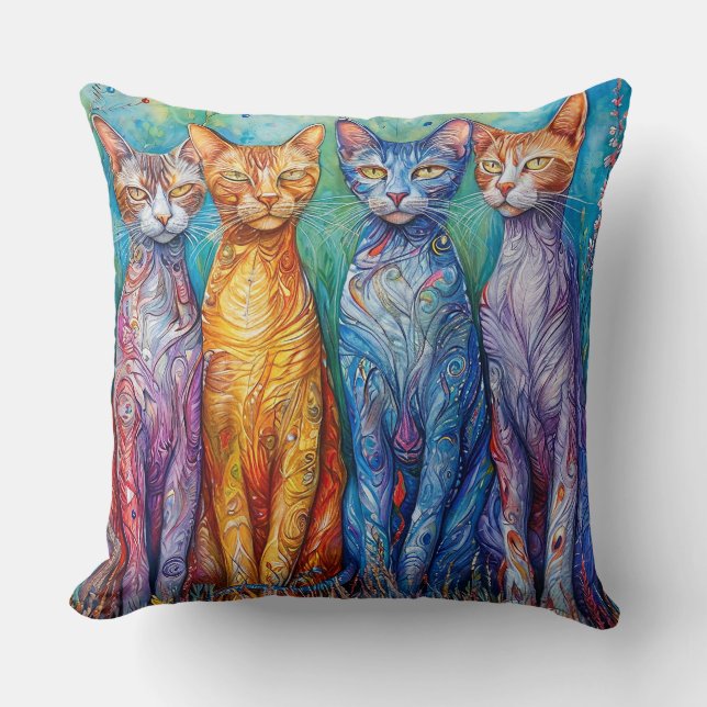 Cute colourful cats painting cushion (Front)