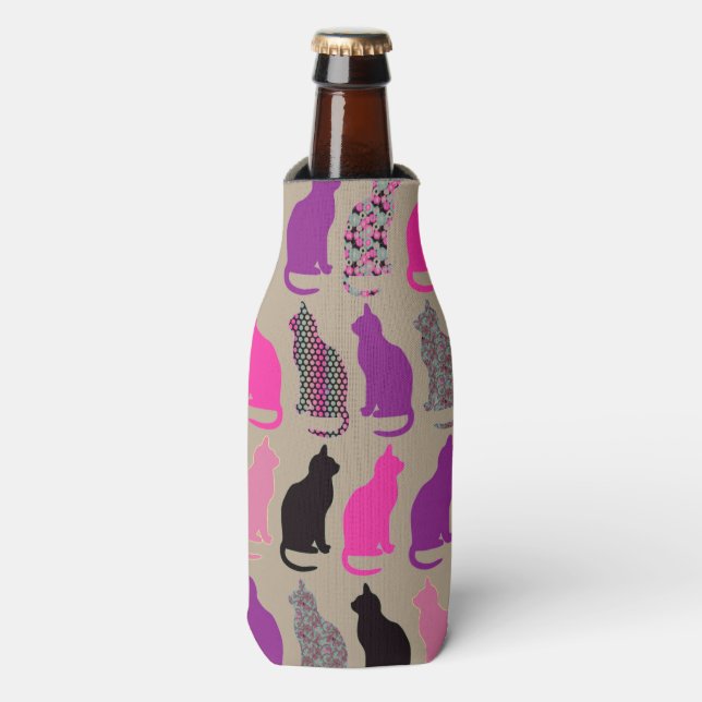 Cute Colourful Cats Pattern Bottle Cooler (Bottle Front)