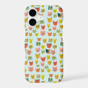 Cute colourful cats pattern on blue