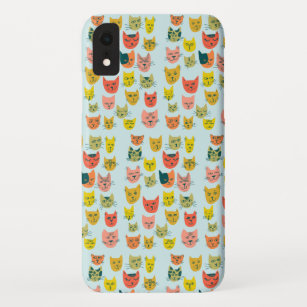Cute colourful cats pattern on blue Case-Mate iPhone case