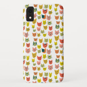 Cute colourful cats pattern on white Case-Mate iPhone case